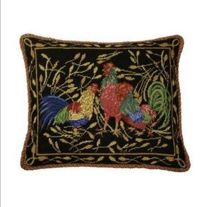 VNT Roosters Wool  Hand Needlepoint Pillow Cover(Black) 16x20
